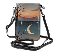 Petit sac à main pour téléphone portable 19,3 x 12,4 cm Motif étoiles et lune YYHHAOFA tendance, pratique, multifonction en cuir pour femme