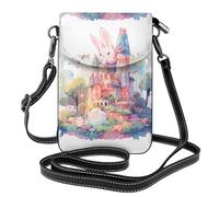 Petit sac à main pour téléphone portable 19,3 x 12,4 cm Motif lapin WHJSHOP sur le château Impression tendance, pratique, multifonction en cuir pour femme