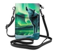 Petit sac à main pour téléphone portable 19,3 x 12,4 cm Motif loups YYHHAOFA hurlant dans les aurores boréales - Tendance et pratique - Multifonctionnel - Étui à rabat en cuir pour femme