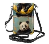 Petit sac à main pour téléphone portable 19,3 x 12,4 cm - Motif panda YYHHAOFA sur une banane - Tendance et pratique - Multifonctionnel - Étui à rabat en cuir pour femme