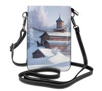 Petit sac à main pour téléphone portable 19,3 x 12,4 cm, motif paysage d'hiver, tendance, pratique, multifonctionnel en cuir pour femme