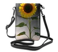 Petit sac à main pour téléphone portable 19,3 x 12,4 cm, motif tournesol au coucher du soleil, tendance, pratique, multifonctionnel en cuir pour femme