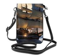 Petit sac à main pour téléphone portable 19,3 x 12,4 cm Motif voilier pirate YYHHAOFA pleine lune tendance, pratique, multifonction en cuir pour femme