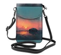 Petit sac à main pour téléphone portable 19,3 x 12,4 cm Motif voitures WHJSHOP au coucher du soleil Impression tendance, pratique, multifonction en cuir pour femme