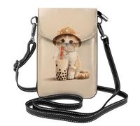 Petit sac à main pour téléphone portable 19,3 x 12,4 cm Motif WHJSHOP Thé au lait Kitty Impression tendance, pratique, multifonction en cuir pour femme