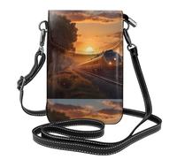 Petit sac à main pour téléphone portable 19,3 x 12,4 cm Motif YYHWHJDE Train au coucher du soleil Tendance et pratique Étui multifonction en cuir à rabat pour femme
