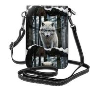 Petit sac à main pour téléphone portable 19,3 x 12,4 cm WHJSHOP A Lone Wolf Impression tendance, pratique, multifonction en cuir à rabat pour femme