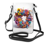 Petit sac à main pour téléphone portable 19,3 x 12,4 cm WHJSHOP avec chiffres colorés imprimés tendance, pratique, multifonction en cuir pour femme