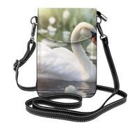 Petit sac à main pour téléphone portable 19,3 x 12,4 cm WHJSHOP beau cygne blanc impression tendance, pratique, multifonction en cuir pour femme