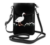 Petit sac à main pour téléphone portable 19,3 x 12,4 cm WHJSHOP blanc oie cueillant de petites fleurs impression tendance, pratique, multifonction en cuir à rabat pour femme