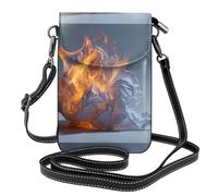 Petit sac à main pour téléphone portable 19,3 x 12,4 cm WHJSHOP Burning Impression papier blanc tendance, pratique, multifonctionnel Étui à rabat en cuir pour femme