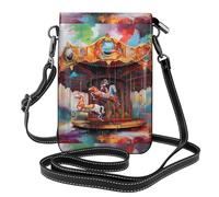 Petit sac à main pour téléphone portable 19,3 x 12,4 cm WHJSHOP coloré imprimé carrousel tendance, pratique, multifonction en cuir pour femme