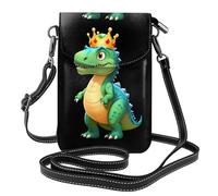 Petit sac à main pour téléphone portable 19,3 x 12,4 cm WHJSHOP dinosaure portant une couronne Impression tendance, pratique, multifonction en cuir à rabat pour femme
