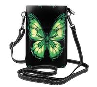 Petit sac à main pour téléphone portable 19,3 x 12,4 cm WHJSHOP encre verte papillon impression tendance, pratique, multifonction en cuir à rabat pour femme