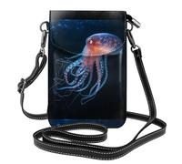 Petit sac à main pour téléphone portable 19,3 x 12,4 cm WHJSHOP Impression calamar des mers profondes, tendance, pratique, multifonction en cuir pour femme