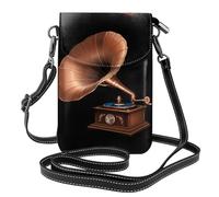 Petit sac à main pour téléphone portable 19,3 x 12,4 cm WHJSHOP vintage en cuivre avec impression gramophone tendance, pratique, multifonction en cuir pour femme
