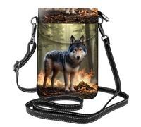 Petit sac à main pour téléphone portable 19,3 x 12,4 cm WHJSHOP Wolf In Flames Impression tendance, pratique, multifonction en cuir à rabat pour femme