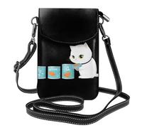 Petit sac à main pour téléphone portable 19,3 x 12,4 cm WHJSSF Petit chat blanc tenant du poisson en conserve Impressions tendance, pratique, multifonction en cuir à rabat pour femme