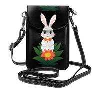 Petit sac à main pour téléphone portable 19,3 x 12,4 cm WHJSSF Petit lapin blanc sur de grandes fleurs imprimé tendance, pratique, multifonctionnel en cuir pour femme
