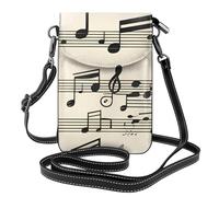 Petit sac à main pour téléphone portable 19,3 x 12,4 cm WHJSSF Vintage Note de musique Art Prints tendance, pratique, multifonction en cuir à rabat pour femme