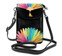 Petit sac à main pour téléphone portable 19,3 x 12,4 cm YYHHAOFA coloré éventail plumes image tendance, pratique, multifonctionnel étui de téléphone à rabat en cuir pour femme
