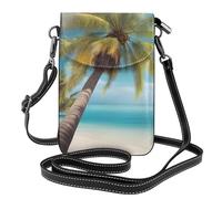 Petit sac à main pour téléphone portable 19,3 x 12,4 cm YYHHAOFA Palmiers et image de mer claire, tendance, pratique, multifonctionnel en cuir pour femme