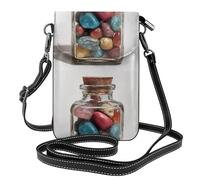 Petit sac à main pour téléphone portable 19,3 x 12,4 cm YYHHAOFA pierres colorées dans une bouteille image tendance, pratique, multifonction en cuir à rabat pour femme