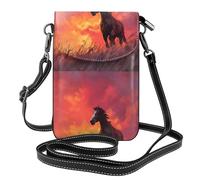 Petit sac à main pour téléphone portable 19,3 x 12,4 cm YYHHAOFA The Horse at sunset Picture Tendance, pratique, multifonction en cuir à rabat pour femme