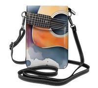Petit sac à main pour téléphone portable 19,3 x 12,4 cm YYHWHJDE aquarelle motif guitare acoustique tendance, pratique, multifonction en cuir pour femme