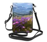Petit sac à main pour téléphone portable 19,3 x 12,4 cm YYHWHJDE Nature fleurs violettes prairie montagne motif paysage tendance, pratique et multifonctionnel pour la marche, le camping, le shopping
