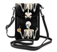 Petit sac à main pour téléphone portable 19,3 x 12,4 cm YYHWHJDE squelette tenant une tasse à café Motif tendance, pratique et multifonctionnel pour la marche, le camping, le shopping, les voyages