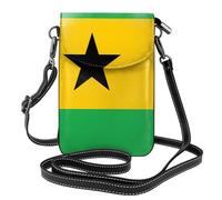 Petit sac à main pour téléphone portable avec motif drapeau de Sao Tomé et Principe - Imprimé floral - Mini portefeuille en cuir synthétique avec bandoulière - Fermeture magnétique sécurisée.