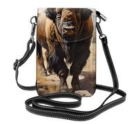 Petit sac à main pour téléphone portable en forme de troupeau de bison d'Amérique du Nord, sac à bandoulière à imprimé floral, mini portefeuille en cuir synthétique avec bandoulière, fermeture