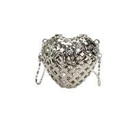 Petit sac à main tendance en métal creux en forme de cœur avec sangle de chaîne, sac à main à bandoulière pour femmes pour les fêtes et les rendez-vous, Argenté., One Size
