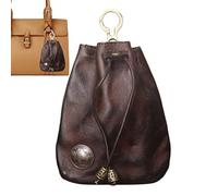 Petit sac à main vintage en cuir de vachette | Sac de rangement rétro en cuir pour clés de voiture avec cordon de serrage fait main pour femme, marron, Reportez-vous à la description, Unisexe