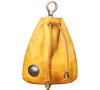 Petit sac à main vintage en cuir de vachette | Sac de rangement rétro en cuir pour clés de voiture avec cordon de serrage fait main pour femme, jaune, Reportez-vous à la description, Unisexe