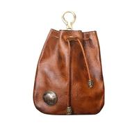 Petit sac à main vintage en cuir de vachette | Sac de rangement rétro en cuir pour clés de voiture avec cordon de serrage fait main pour femme, Café noir, Reportez-vous à la description, Unisexe