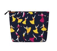 Petit sac à maquillage imprimé en faux lin pour femme, grande capacité, parfaite pour les voyages et un usage quotidien, Noir , Taille unique