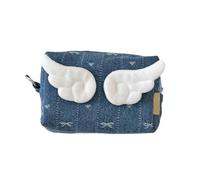 Petit sac à monnaie élégant en coton bleu avec breloque aile patron, parfait pour un usage quotidien, Nœud bleu foncé, Beauté de masse