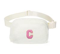 Petit sac banane avec patch en forme de lettre, sac de ceinture en polaire pour femme, homme, adolescent, fille, jolie bandoulière réglable (C) Amxnx, 912-MBS-C-1, One Size