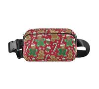 Petit sac banane de Noël en pain d'épice pour homme et femme - Petit sac à bandoulière antivol avec sangle réglable pour voyage, gym, travail, Bonhomme pain d'épice Noël vert rouge, 1 size