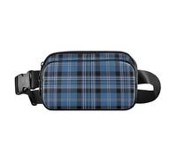 Petit sac banane mignon pour femmes, hommes, adolescents - Petit sac de poitrine avec sangle réglable - Motif tartan écossais bleu noir - 20,3 x 13,5 x 5,8 cm - Rétro, Tartan écossais bleu noir, 8" x