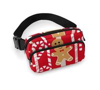 Petit Sac Banane Portable pour Femme, Sac Banane Tendance avec Sangle réglable, Motif Biscuits de Noël en Pain d'épice Rouge et Cannes de Bonbon