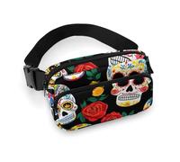 Petit Sac Banane Portable, Sac Banane Tendance avec Sangle réglable pour Homme et Femme, Motif tête de Mort Mexicaine, Rose Morte