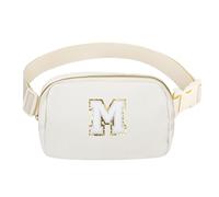 Petit sac banane réglable avec lettre initiale pour femmes, filles, adolescentes, cadeaux mignons personnalisés, Lettre M, 1 lot de lettres initiales blanches