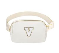 Petit sac banane réglable avec lettre initiale pour femmes, filles, adolescentes, cadeaux mignons personnalisés, Lettre V, 1 lot de lettres initiales blanches