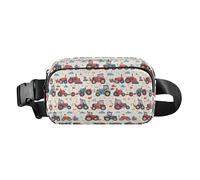 Petit sac banane rétro vert floral avec sangle réglable pour voyage, vacances, course à pied, Tracteurs à roues Kawaii Rouge, 1 Size