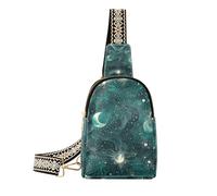 Petit sac banane tendance vert doré pour femme pour la randonnée, Lune astrologie tarot vert or, 1 size
