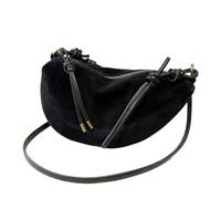 Petit sac bandoulière en daim, sac à main en daim pour femme, marron rétro, poignée supérieure, poche intérieure, croissant, croissant solide pour le travail (Black)