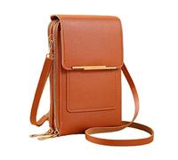 Petit Sac Bandouliere Telephone Portable Petit Sac à Bandoulière Léger en Similicuir Pochette Telephone Portable Porte Monnaie Mini Étui Pochette Sacoche pour Femmes Filles (Brun)